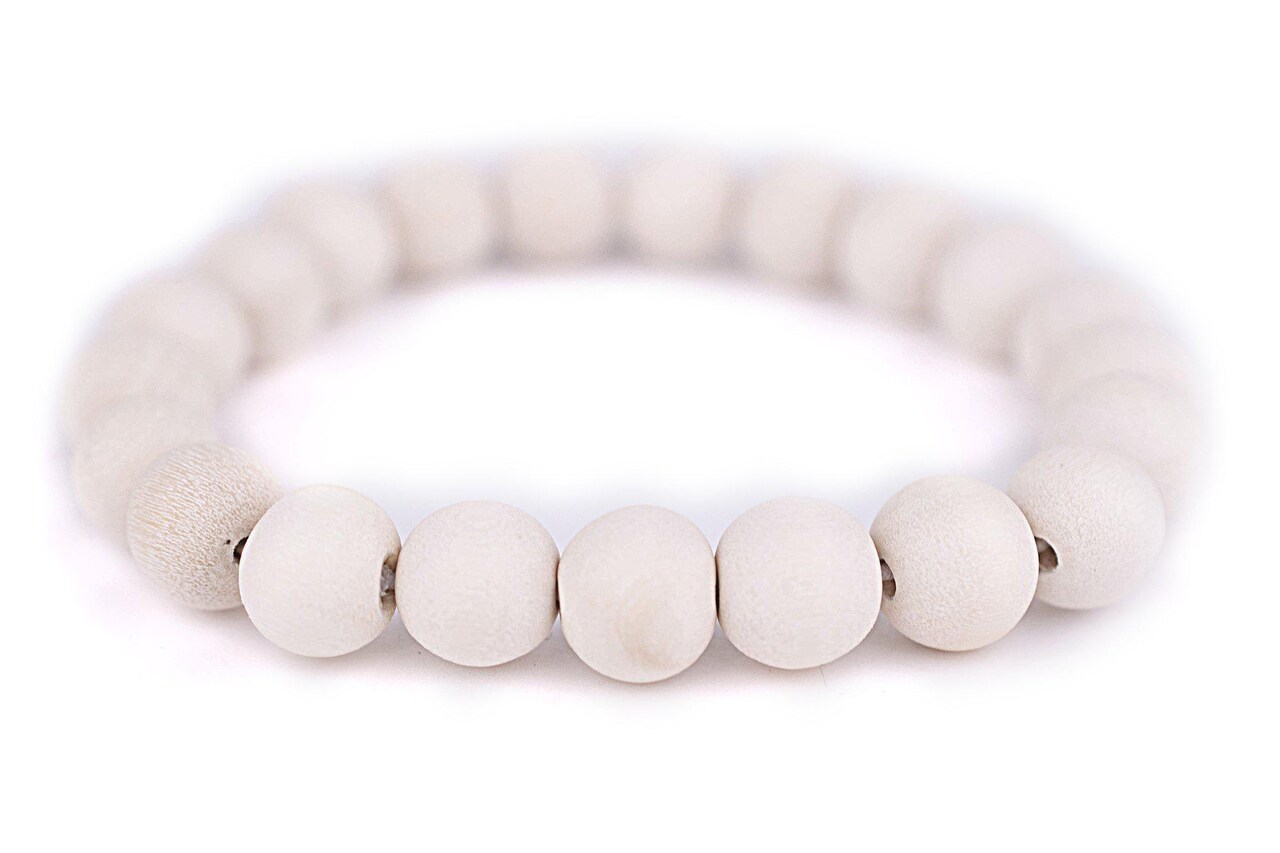The Bead Chest Wood Stretch Bracelet, White - Stackable Beaded Jewelry, Unisex for Men & Women